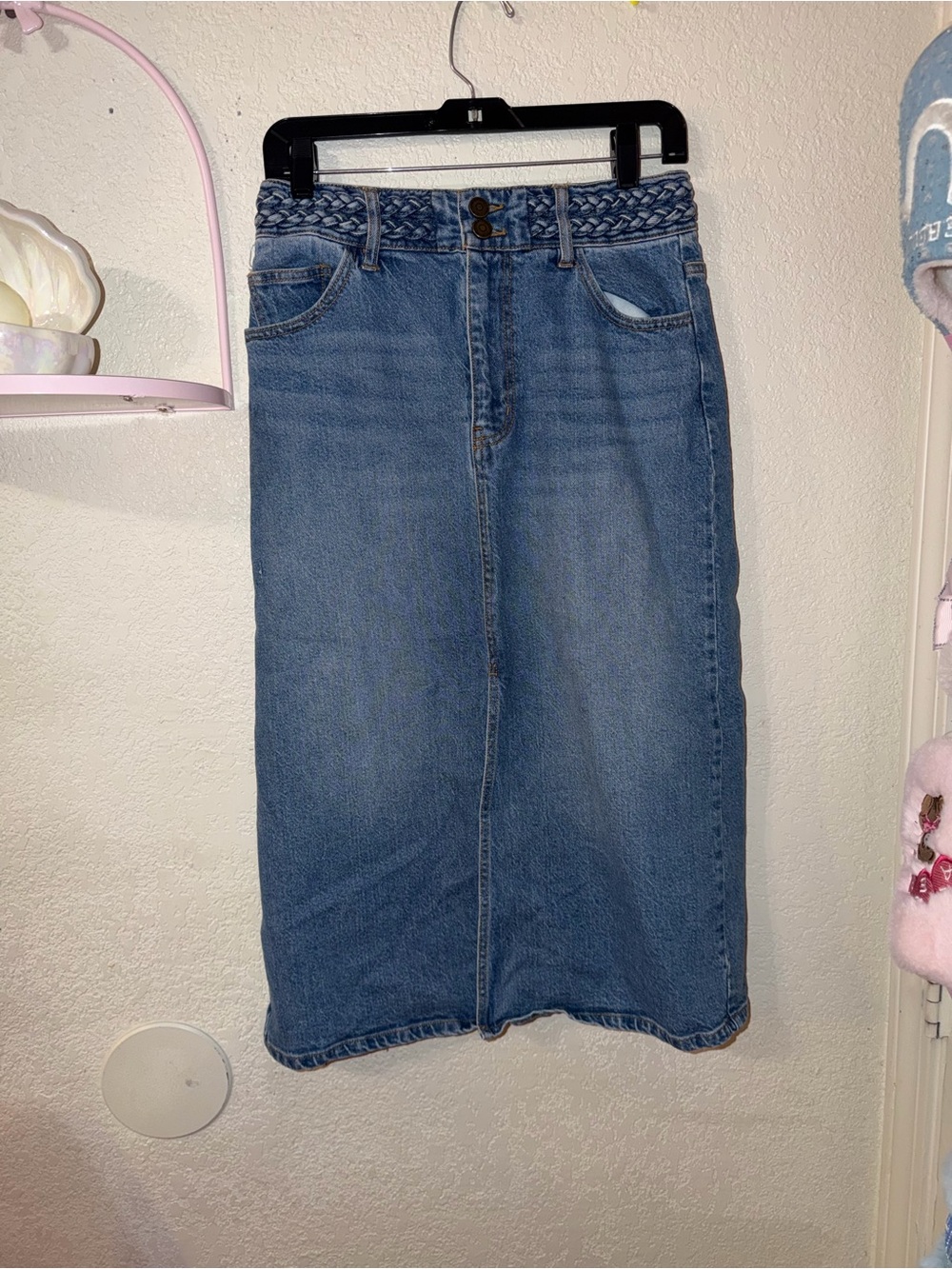Habitual Blue Denim Braided-Waist Midi Skirt